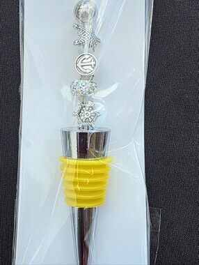 Handcrafted Decorative Yellow and Silver Wine Bottle Stopper - Unbranded